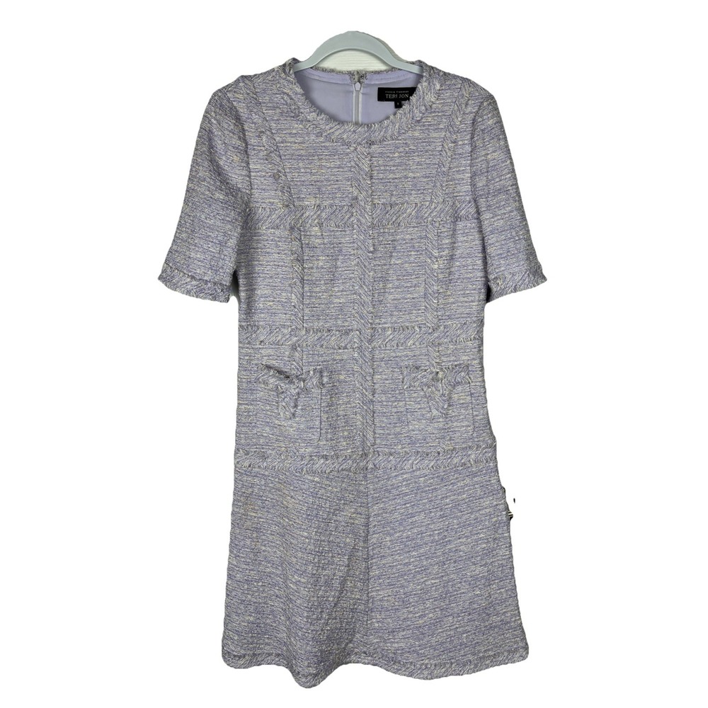 Teri Jon by Rickie Freeman Metallic Tweed Geo Stripe Dress Womens Size 8